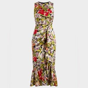 Cinq a Sept Elvira Canyon Silk Bloom Midi Dress US 12